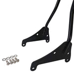 The TC Bros. Kickback Sissy Bar for Harley-Davidson M8 Softail in black includes mounting brackets, screws, and washers for easy rear installation on your motorcycle.