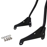 The TC Bros. Kickback Sissy Bar for Harley-Davidson M8 Softail in black includes mounting brackets, screws, and washers for easy rear installation on your motorcycle.