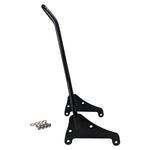 The TC Bros. Kickback Sissy Bar for Harley-Davidson M8 Softail in black includes mounting brackets, screws, and washers for easy rear installation on your motorcycle.