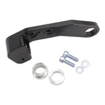 A black TC Bros. 2008-2017 Harley Dyna Rear Axial Brembo Bracket Stock Rotor with a bolt, nut and Brembo P4 calipers.