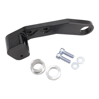 A black TC Bros. 2008-2017 Harley Dyna Rear Axial Brembo Bracket 12.6in Rotor with a bolt and nut providing performance improvements for stopping power.