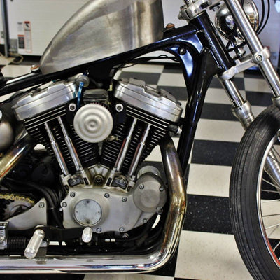 TC Bros. motorcycle with a vintage style and a TC Bros. Ripple Raw Air Cleaner HD CV Carbs & EFI.