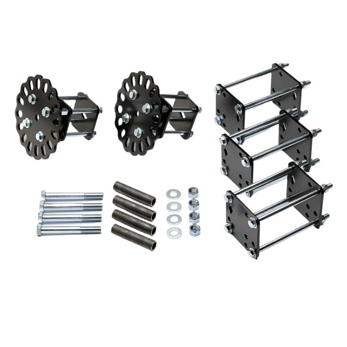 A set of bolts, nuts and a DIY Frame Jig Rotisserie Stand by Chop Source on a white background.