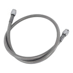 Two Goodridge Universal AN-Type Brake Lines—one silver, one black—with stainless steel braided hoses and threaded connectors are coiled together on a white background, suitable for hydraulic and brake fluid applications.