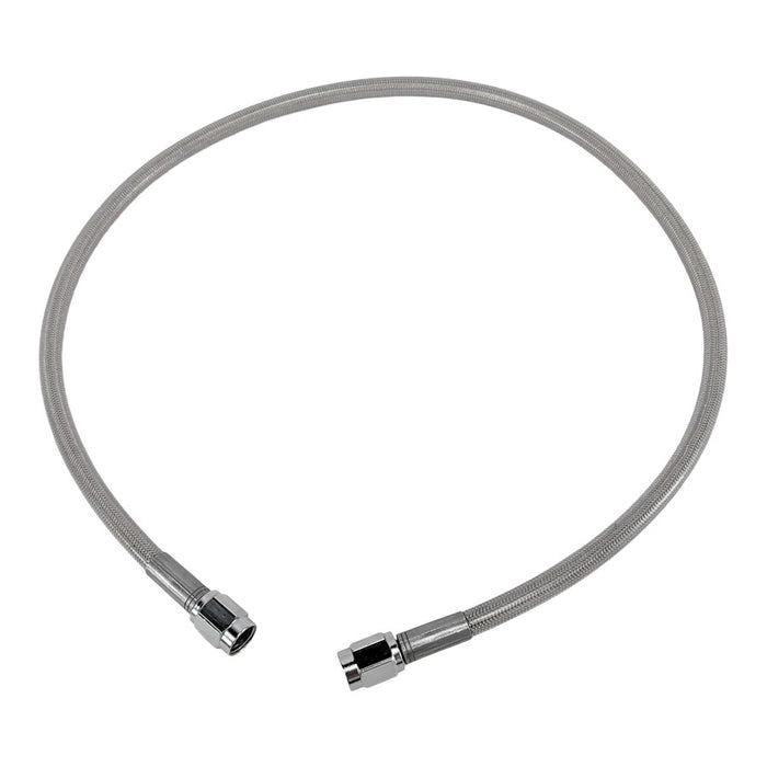 A Goodridge Universal Stainless Steel Braided Motorcycle Brake Line - Clear Coated - 24" on a white background.