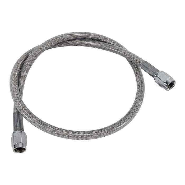 A Goodridge Universal Stainless Steel Braided Motorcycle Brake Line - Clear Coated - 34" for a shower hose with a stainless steel braid.