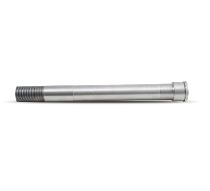 A long metal pipe with a Moto Iron® 1 Inch Diameter Neck Stem for Springer Front Ends nut.