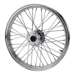 A Moto Iron® Chrome Rear Scrambler Wheel 40 spoke 18"x 2.5" Fits Sportster 1982-2003 on a white background.