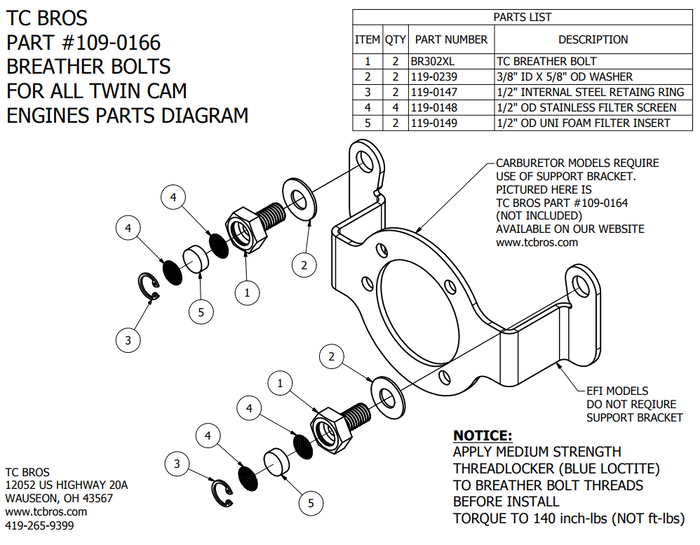 TC Bros Breather Bolts For all Harley Twin Cam Engines by TC Bros. aftermarket air cleaners.