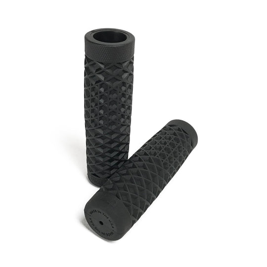 ODI Vans and Cult Grips for 1" handlebars feature a waffle pattern and come in black, brown, maroon, and orange. Textured rubber grips inspired by the Vans x CULT design are arranged on a white surface.