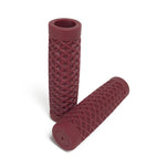 ODI Vans and Cult Grips for 1" handlebars feature a waffle pattern and come in black, brown, maroon, and orange. Textured rubber grips inspired by the Vans x CULT design are arranged on a white surface.