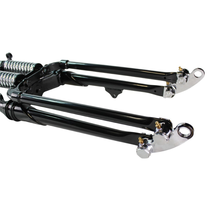 The Moto Iron® Vintage Springer Front End -2" Under Black fits Harley Davidson xr650r is a bolt-on installation.