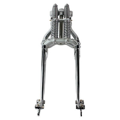 An image of a Moto Iron® Vintage Springer Front End -2" Under Chrome fitting a Harley Davidson motorcycle frame with bolt-on installation on a white background.