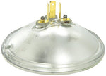 The Wagner H4467 Halogen Replacement Headlight Bulb features a round, clear sealed beam design with a ribbed glass lens and visible filament, shown from the front.