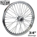 The Moto Iron® 40 spoke 21 x 2.15 Chopper Spool Wheel in chrome features a CNC-machined billet aluminum hub and multiple metal spokes, shown from the side against a white background.