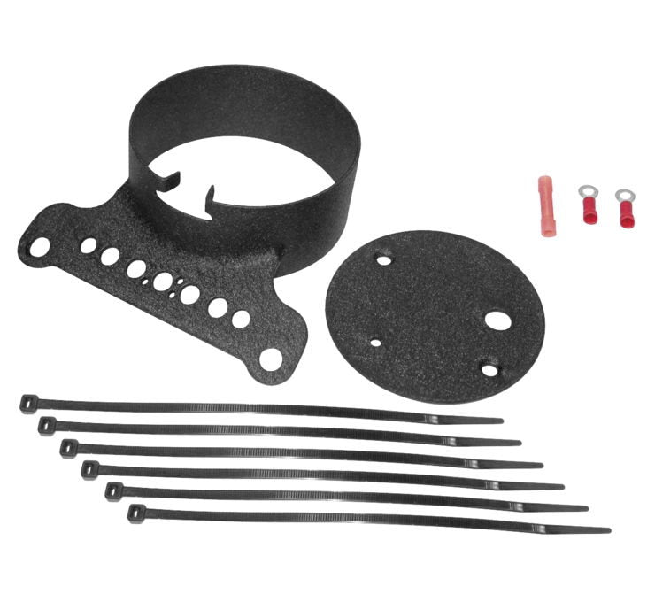 A Biker's Choice Single Gauge Mounting Kit for Sportster 1995-2005 - Black, with screws and nuts, perfect for Sportster fitment.